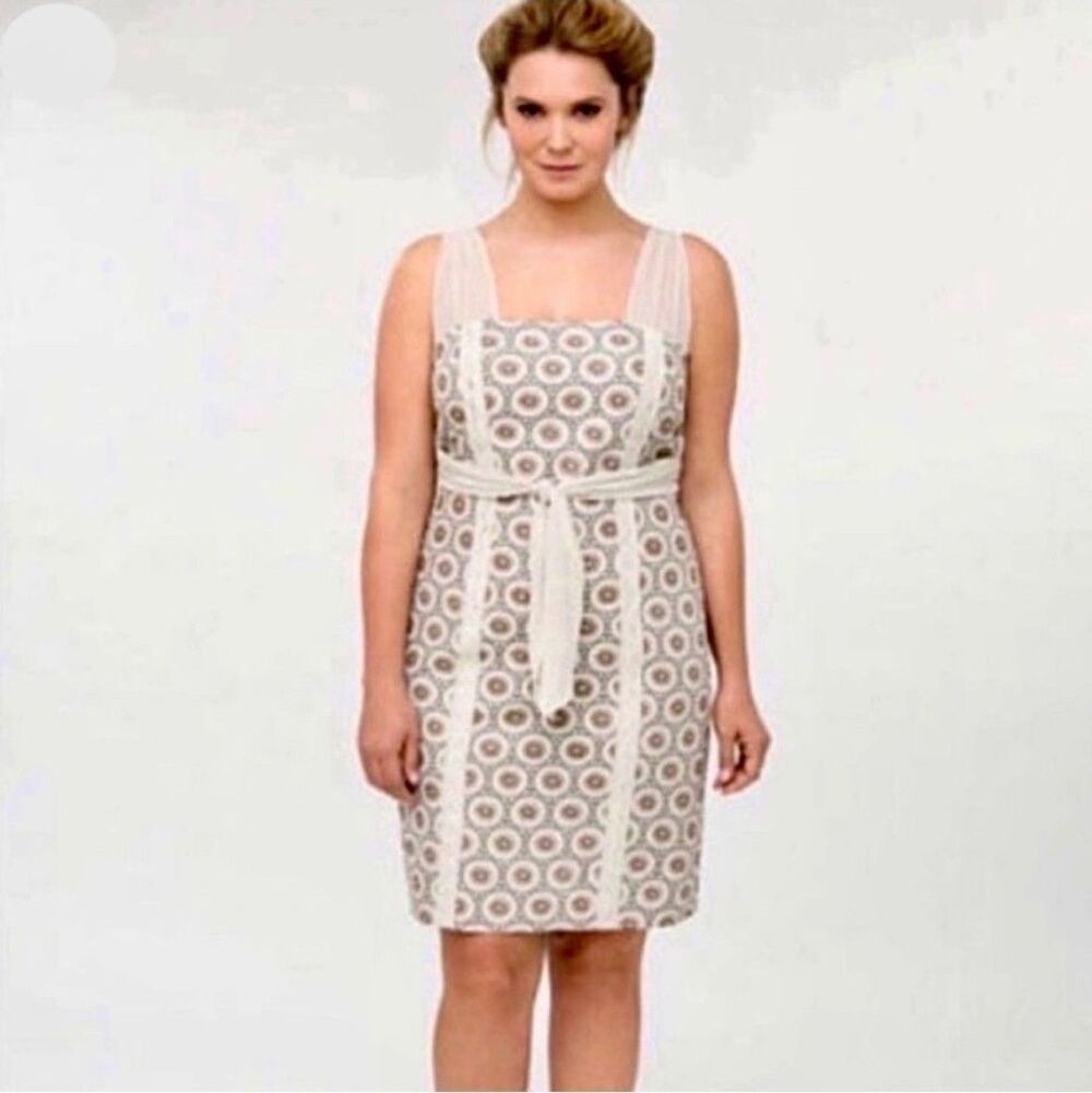 Isabel Toledo for Lane Bryant Tan linen geometric sheath dress Size 24 NEW